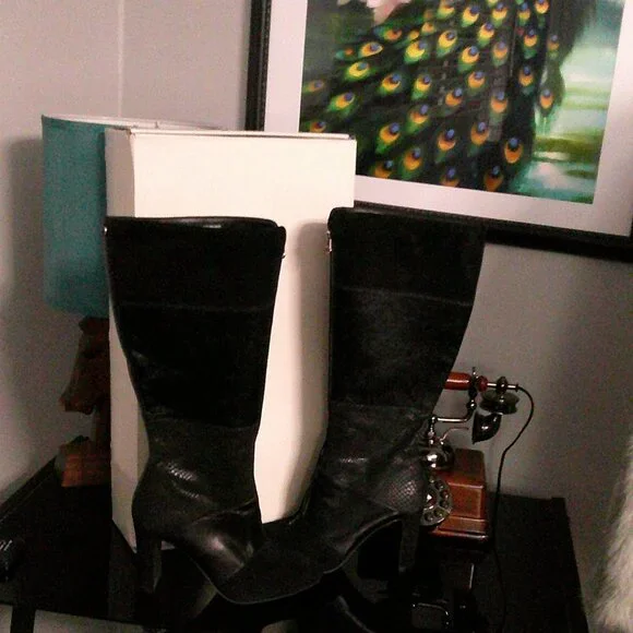 Anne Klein AK7 JamieLee Mixed Media Knee High Boots | Hair Calf Leather | Size 9 - Picture 8 of 11